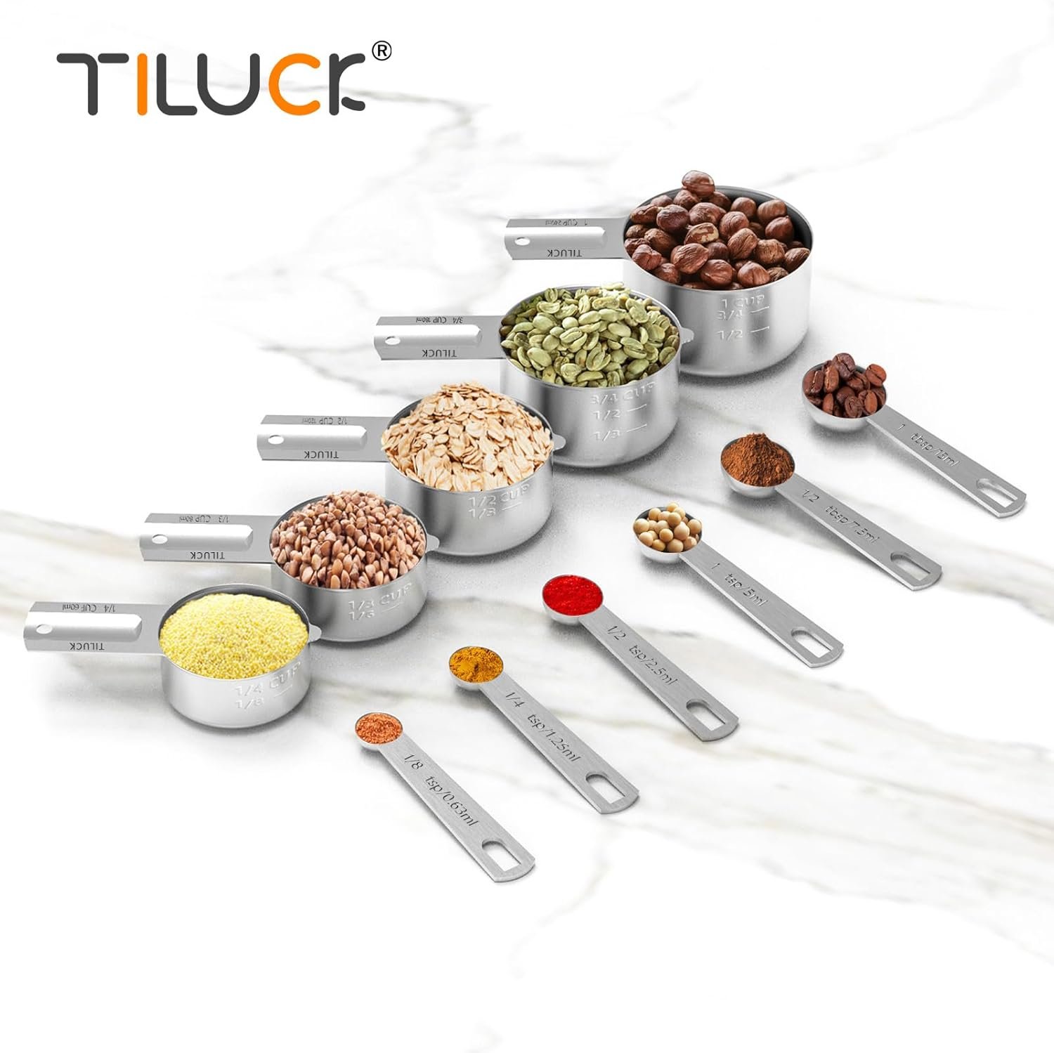 TILUCK Juego de tazas y cucharas medidoras de acero inoxidable, tazas y cucharas,Gadgets de cocina para cocinar y hornear (10) - Imagen 9