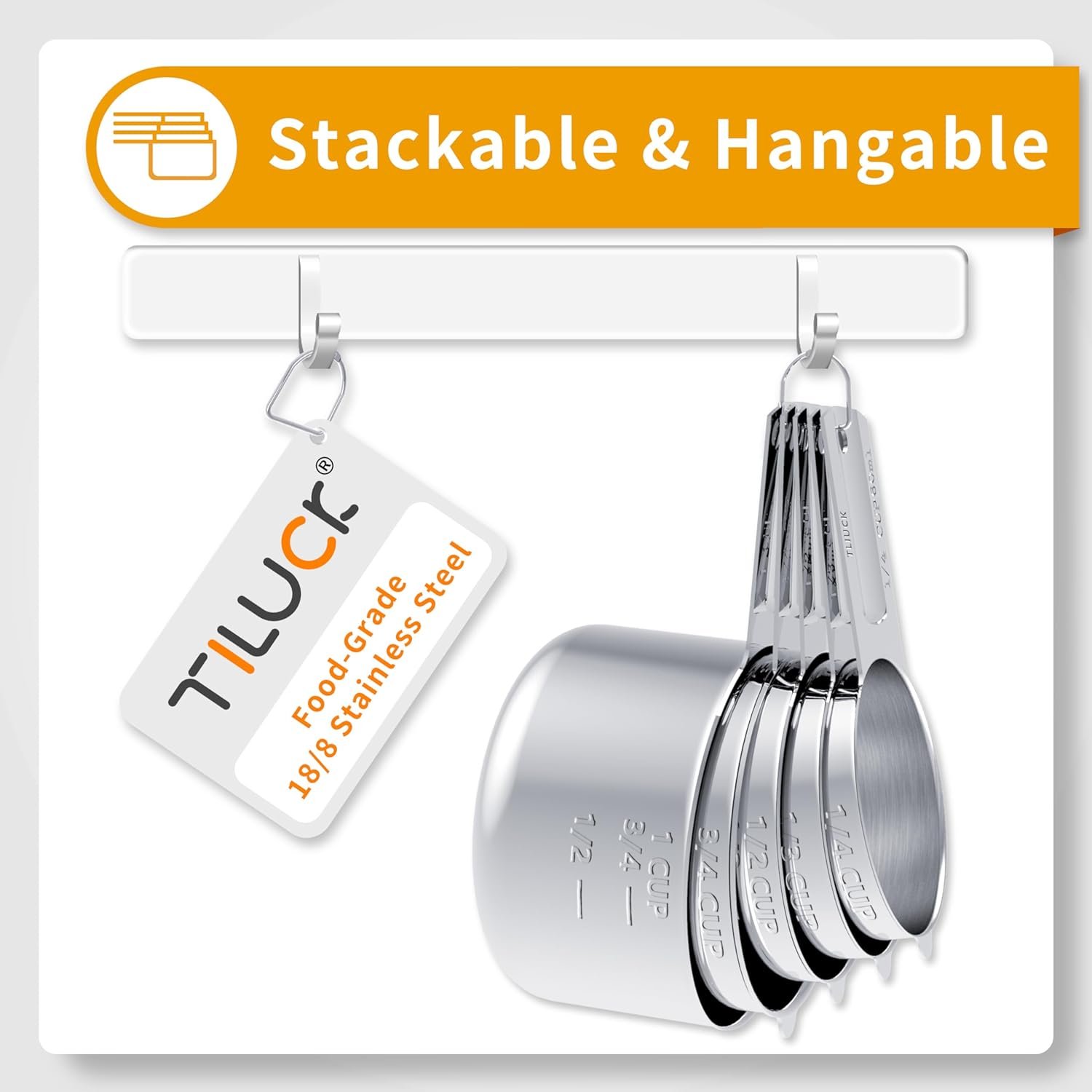 TILUCK Juego de tazas y cucharas medidoras de acero inoxidable, tazas y cucharas,Gadgets de cocina para cocinar y hornear (10) - Imagen 11