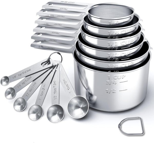 TILUCK Juego de tazas y cucharas medidoras de acero inoxidable, tazas y cucharas,Gadgets de cocina para cocinar y hornear (10) - Imagen 13