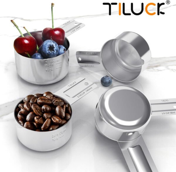 TILUCK Juego de tazas y cucharas medidoras de acero inoxidable, tazas y cucharas,Gadgets de cocina para cocinar y hornear (10) - Imagen 14