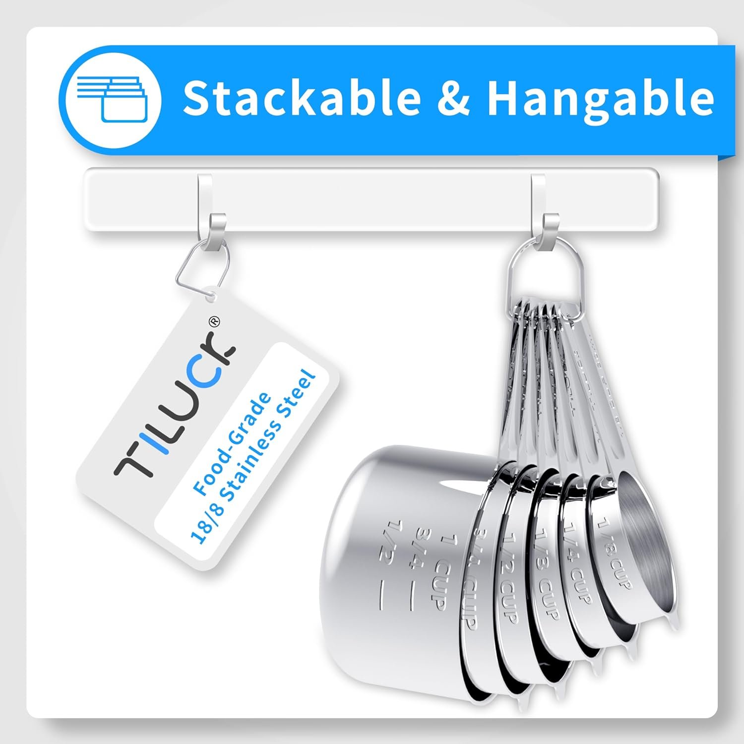 TILUCK Juego de tazas y cucharas medidoras de acero inoxidable, tazas y cucharas,Gadgets de cocina para cocinar y hornear (10) - Imagen 16