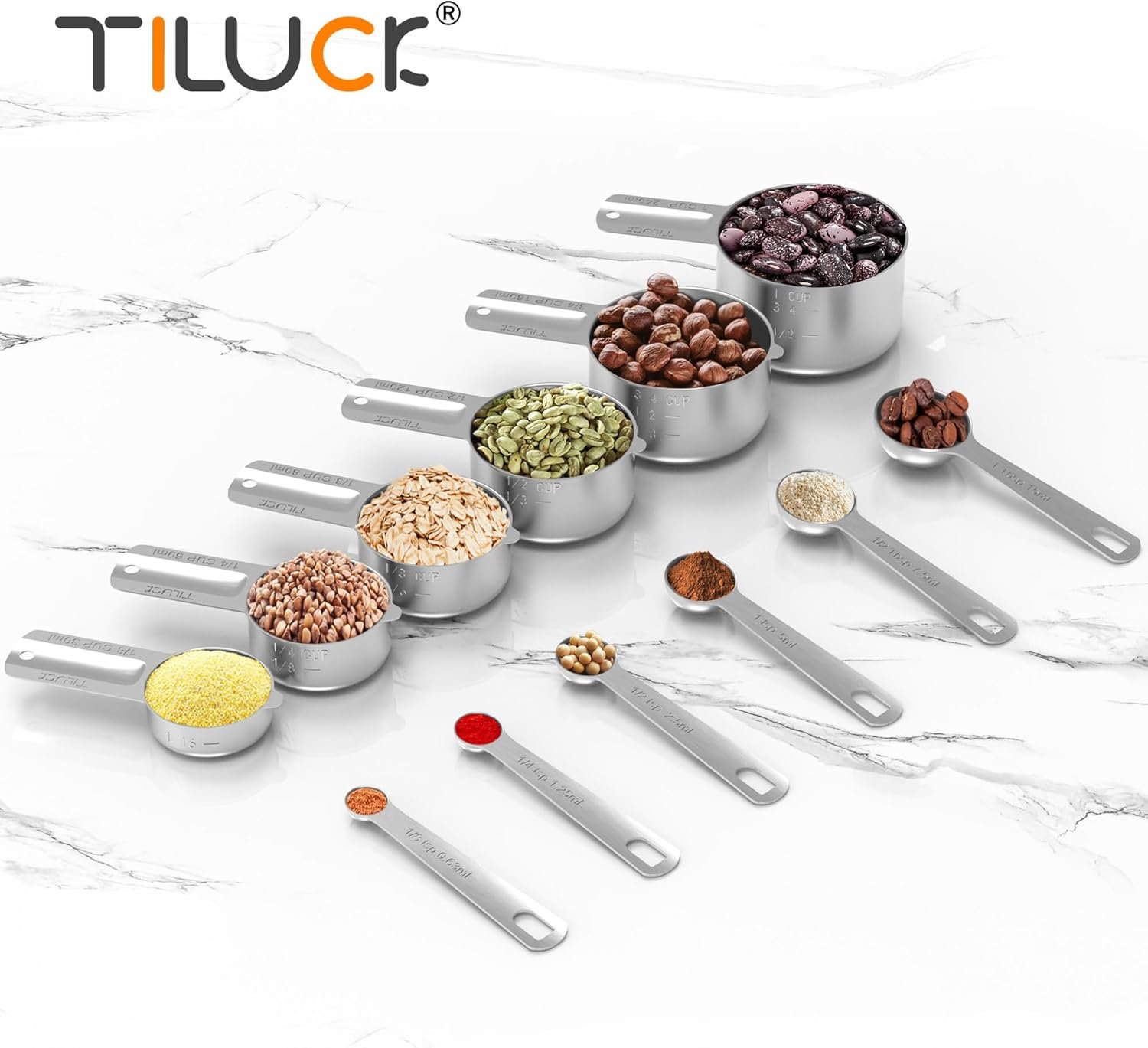 TILUCK Juego de tazas y cucharas medidoras de acero inoxidable, tazas y cucharas,Gadgets de cocina para cocinar y hornear (10) - Imagen 18