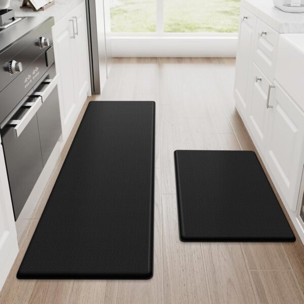 StepRite Tapetes de cocina, 2 tapetes acolchados, antifatiga, para piso, de escritorio, antideslizante, impermeables, oficina, alfombras de 17.3 x 30 pulgadas + 17.3 x 47 pulgadas, negro