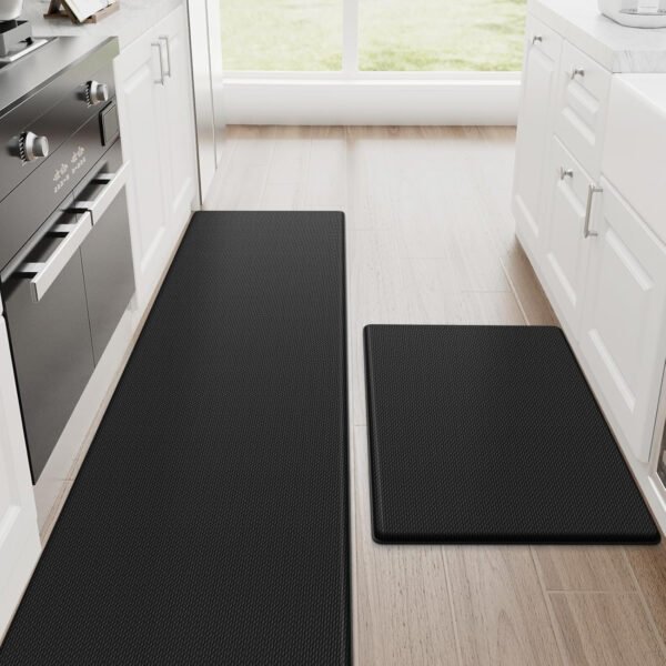 StepRite Tapetes de cocina, 2 tapetes acolchados, antifatiga, para piso, de escritorio, antideslizante, impermeables, oficina, alfombras de 17.3 x 30 pulgadas + 17.3 x 47 pulgadas, negro - Imagen 2