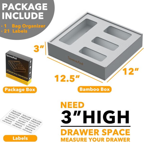 SpaceAid Organizador de almacenamiento de bolsas para cajón de cocina, organizador de bambú, compatible con un galón, cuarto de galón, sándwich y bolsa de tamaño variado (1 caja con 4 ranuras) - Imagen 8