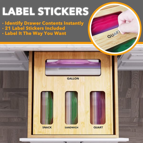 SpaceAid Organizador de almacenamiento de bolsas para cajón de cocina, organizador de bambú, compatible con un galón, cuarto de galón, sándwich y bolsa de tamaño variado (1 caja con 4 ranuras) - Imagen 15