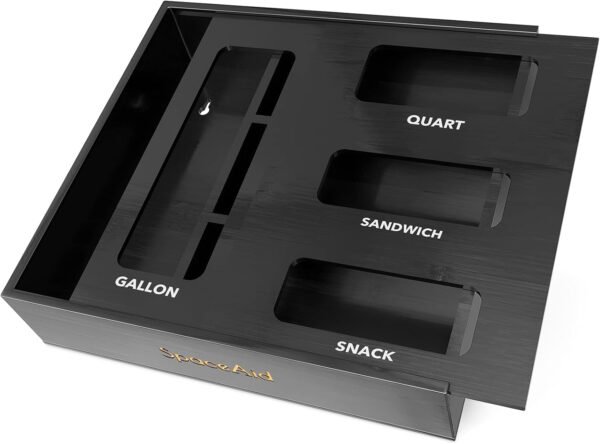 SpaceAid Organizador de almacenamiento de bolsas para cajón de cocina, organizador de bambú, compatible con un galón, cuarto de galón, sándwich y bolsa de tamaño variado (1 caja con 4 ranuras) - Imagen 17