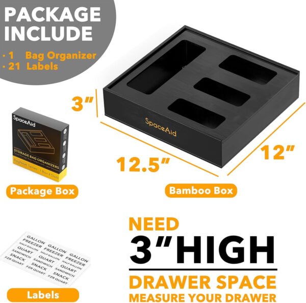 SpaceAid Organizador de almacenamiento de bolsas para cajón de cocina, organizador de bambú, compatible con un galón, cuarto de galón, sándwich y bolsa de tamaño variado (1 caja con 4 ranuras) - Imagen 18