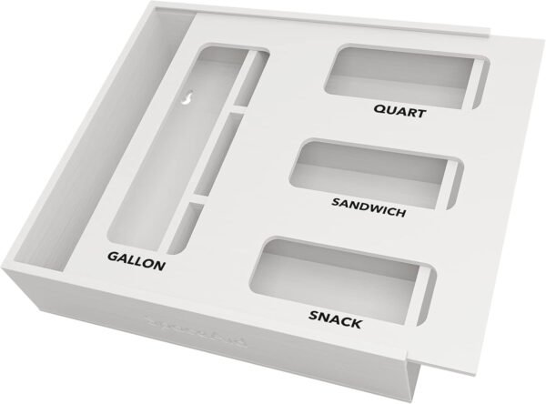 SpaceAid Organizador de almacenamiento de bolsas para cajón de cocina, organizador de bambú, compatible con un galón, cuarto de galón, sándwich y bolsa de tamaño variado (1 caja con 4 ranuras) - Imagen 22
