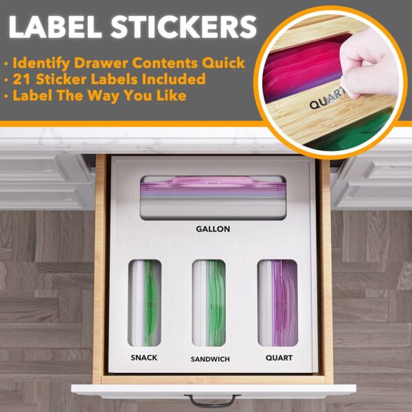 SpaceAid Organizador de almacenamiento de bolsas para cajón de cocina, organizador de bambú, compatible con un galón, cuarto de galón, sándwich y bolsa de tamaño variado (1 caja con 4 ranuras) - Imagen 25