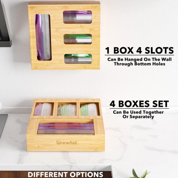 SpaceAid Organizador de almacenamiento de bolsas para cajón de cocina, organizador de bambú, compatible con un galón, cuarto de galón, sándwich y bolsa de tamaño variado (1 caja con 4 ranuras) - Imagen 32