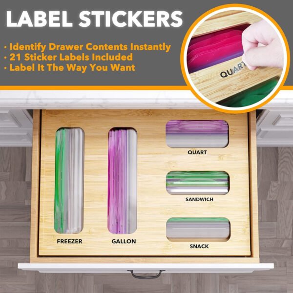 SpaceAid Organizador de almacenamiento de bolsas para cajón de cocina, organizador de bambú, compatible con un galón, cuarto de galón, sándwich y bolsa de tamaño variado (1 caja con 4 ranuras) - Imagen 36