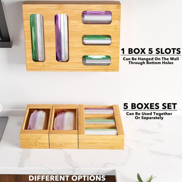 SpaceAid Organizador de almacenamiento de bolsas para cajón de cocina, organizador de bambú, compatible con un galón, cuarto de galón, sándwich y bolsa de tamaño variado (1 caja con 4 ranuras) - Imagen 38