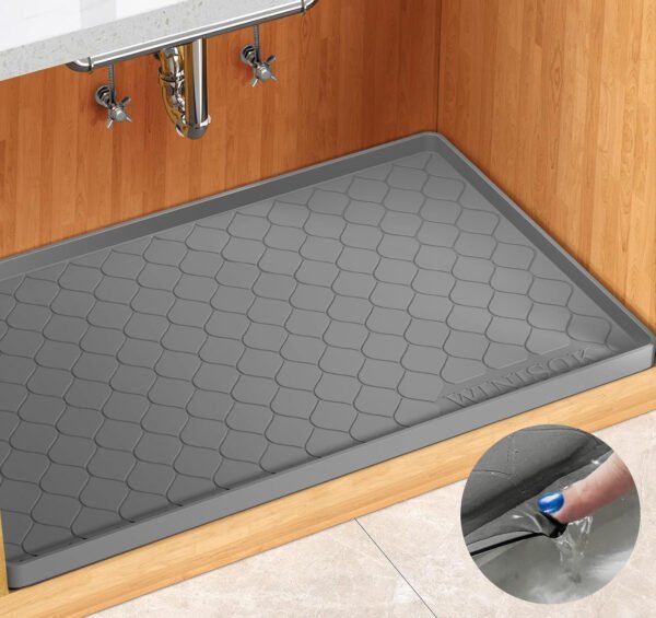 Tapete impermeable para debajo del fregadero, forro de 34 x 19 pulgadas p/gabinete de cocina y baño, protector de silicona para estante, organizador de gabinetes de cocina y bandeja de goteo