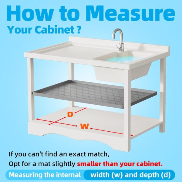 Tapete impermeable para debajo del fregadero, forro de 34 x 19 pulgadas p/gabinete de cocina y baño, protector de silicona para estante, organizador de gabinetes de cocina y bandeja de goteo - Imagen 8