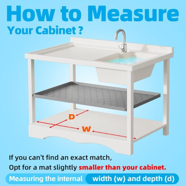Tapete impermeable para debajo del fregadero, forro de 34 x 19 pulgadas p/gabinete de cocina y baño, protector de silicona para estante, organizador de gabinetes de cocina y bandeja de goteo - Imagen 19