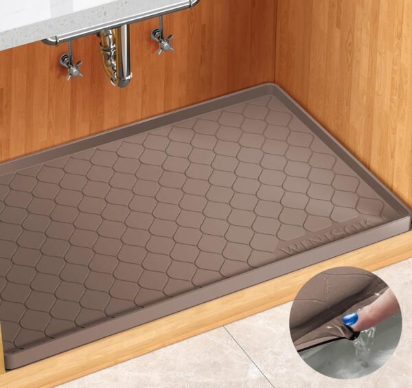 Tapete impermeable para debajo del fregadero, forro de 34 x 19 pulgadas p/gabinete de cocina y baño, protector de silicona para estante, organizador de gabinetes de cocina y bandeja de goteo - Imagen 20