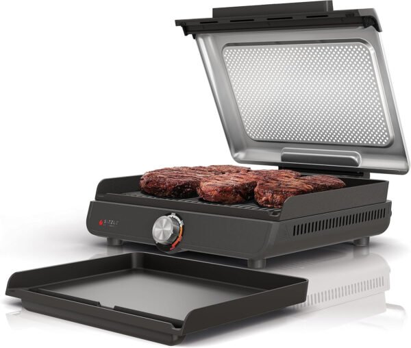 Ninja Plancha y parrilla de interior, 14 pulgadas, parrilla eléctrica, para bistec, hamburguesas, salmón, verduras y más, plancha para panqueques, antiadherente, apta para lavavajillas, 500F, cocción