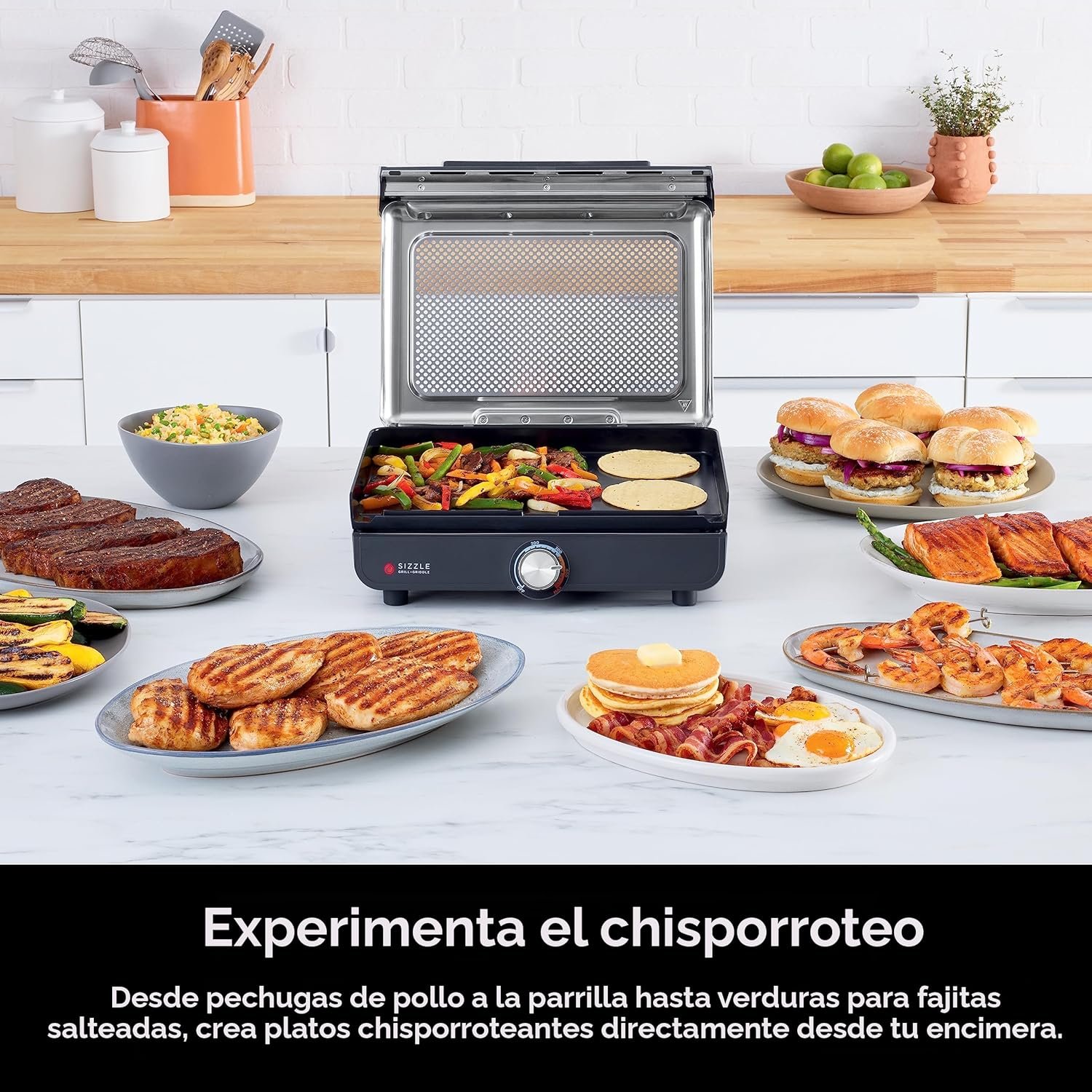 Ninja Plancha y parrilla de interior, 14 pulgadas, parrilla eléctrica, para bistec, hamburguesas, salmón, verduras y más, plancha para panqueques, antiadherente, apta para lavavajillas, 500F, cocción - Imagen 2