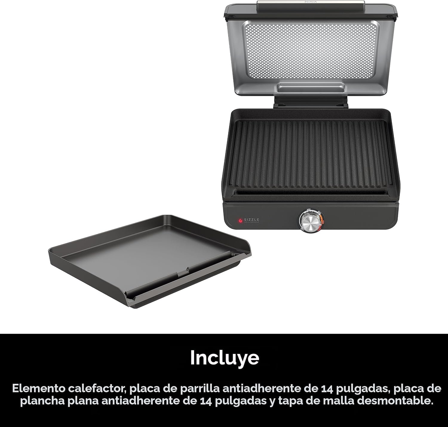 Ninja Plancha y parrilla de interior, 14 pulgadas, parrilla eléctrica, para bistec, hamburguesas, salmón, verduras y más, plancha para panqueques, antiadherente, apta para lavavajillas, 500F, cocción - Imagen 9