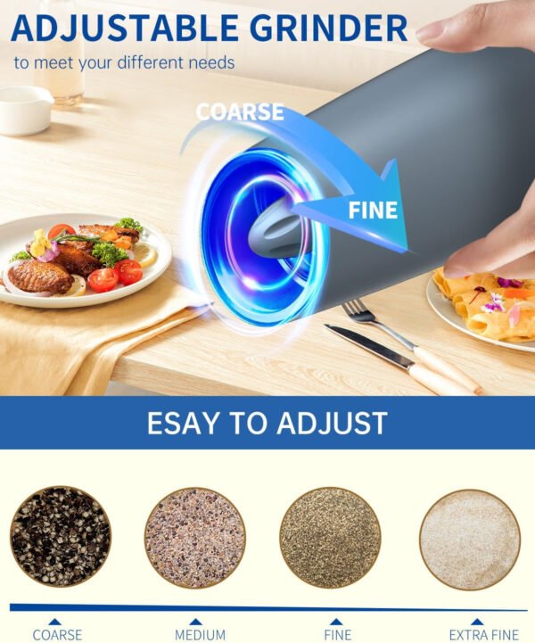 CIRCLE JOY Gravity - Juego de molinillo eléctrico de sal y pimienta con luz LED, funciona con pilas, grosor ajustable, gran capacidad, para el hogar, cocina, barbacoa - Imagen 4