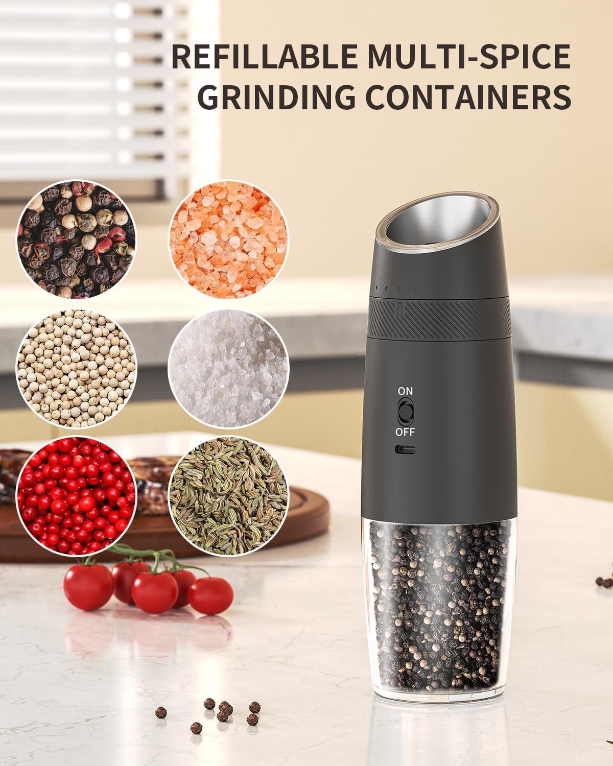 CIRCLE JOY Gravity - Juego de molinillo eléctrico de sal y pimienta con luz LED, funciona con pilas, grosor ajustable, gran capacidad, para el hogar, cocina, barbacoa - Imagen 15