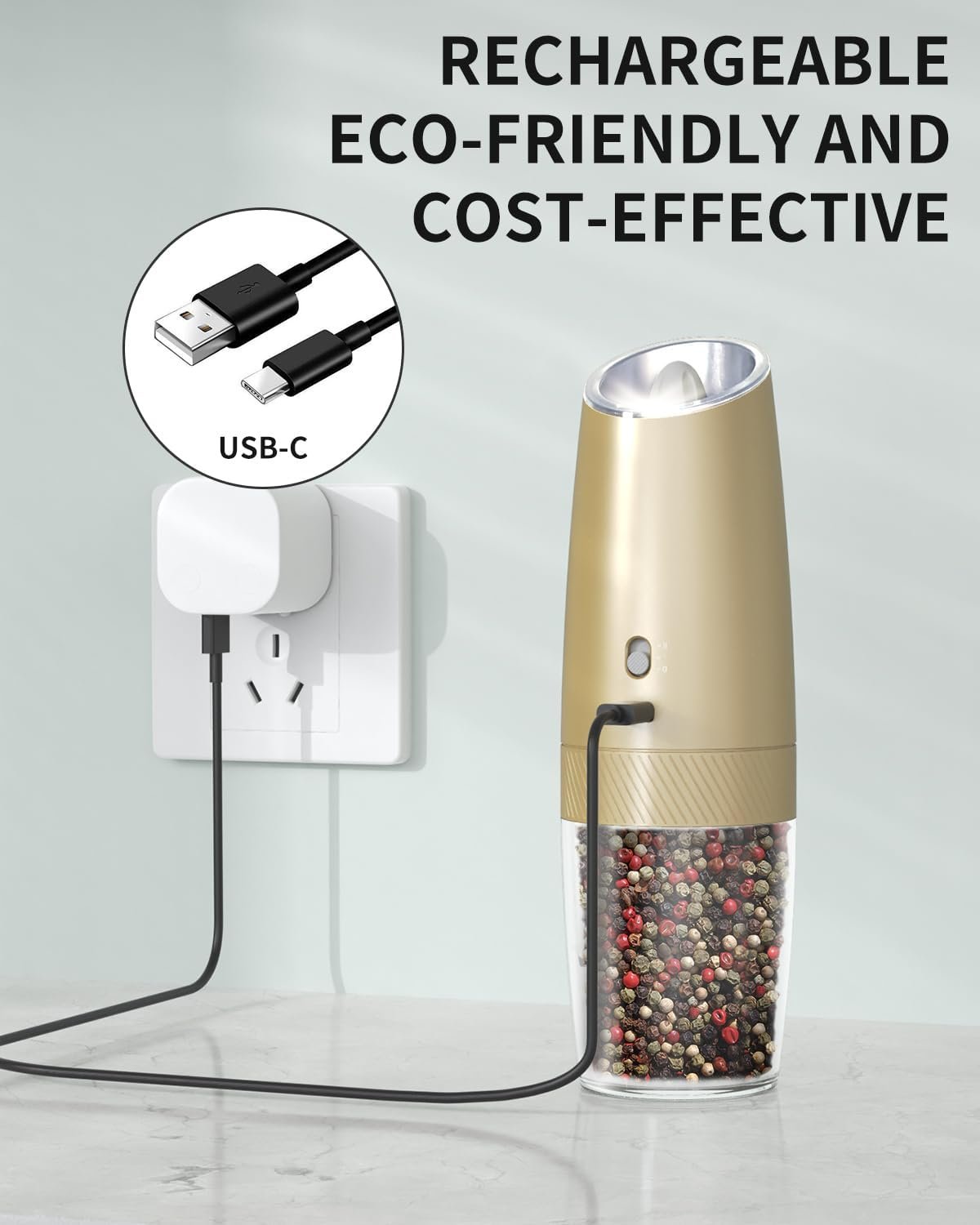 CIRCLE JOY Gravity - Juego de molinillo eléctrico de sal y pimienta con luz LED, funciona con pilas, grosor ajustable, gran capacidad, para el hogar, cocina, barbacoa - Imagen 18