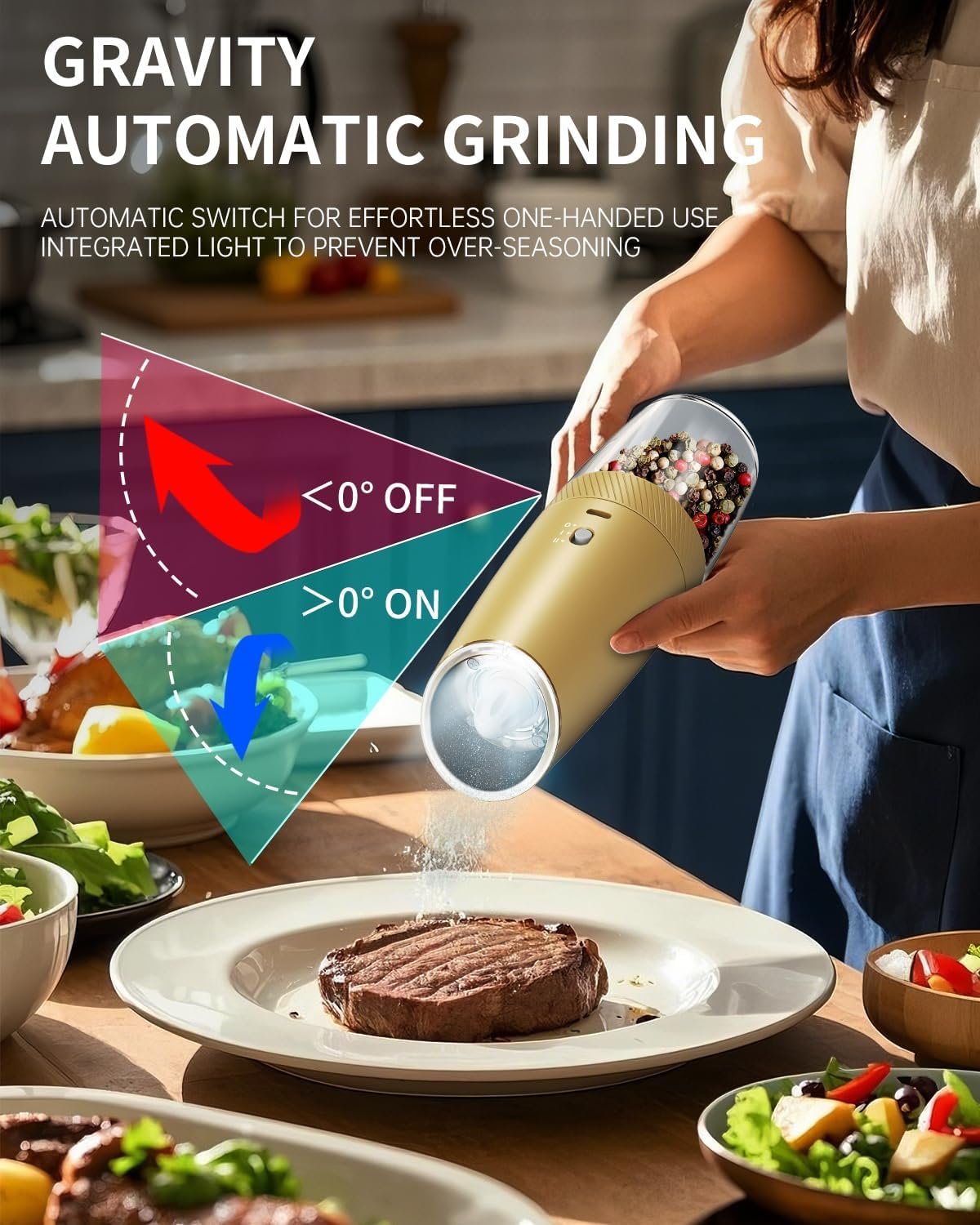 CIRCLE JOY Gravity - Juego de molinillo eléctrico de sal y pimienta con luz LED, funciona con pilas, grosor ajustable, gran capacidad, para el hogar, cocina, barbacoa - Imagen 20