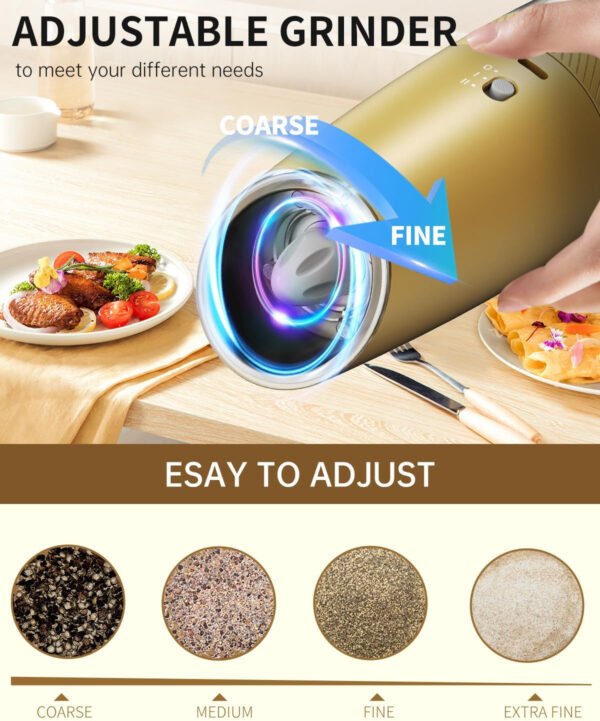 CIRCLE JOY Gravity - Juego de molinillo eléctrico de sal y pimienta con luz LED, funciona con pilas, grosor ajustable, gran capacidad, para el hogar, cocina, barbacoa - Imagen 21