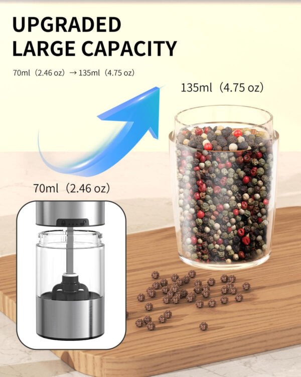 CIRCLE JOY Gravity - Juego de molinillo eléctrico de sal y pimienta con luz LED, funciona con pilas, grosor ajustable, gran capacidad, para el hogar, cocina, barbacoa - Imagen 22