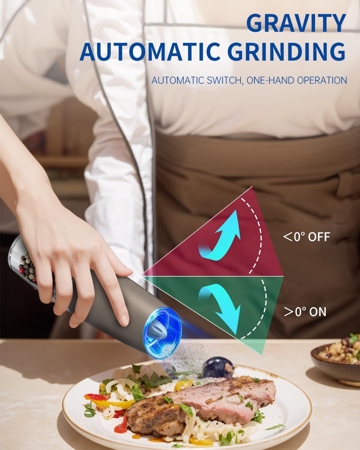CIRCLE JOY Gravity - Juego de molinillo eléctrico de sal y pimienta con luz LED, funciona con pilas, grosor ajustable, gran capacidad, para el hogar, cocina, barbacoa - Imagen 26