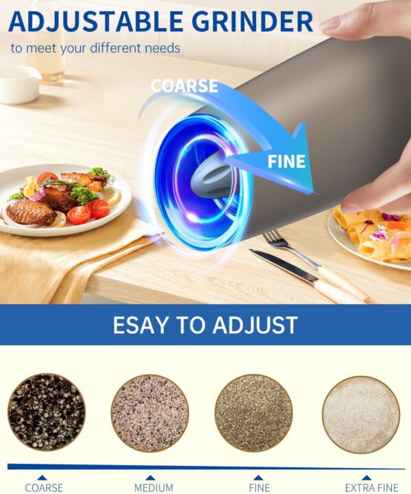 CIRCLE JOY Gravity - Juego de molinillo eléctrico de sal y pimienta con luz LED, funciona con pilas, grosor ajustable, gran capacidad, para el hogar, cocina, barbacoa - Imagen 27