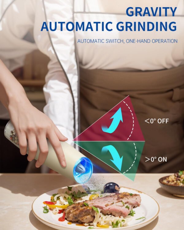 CIRCLE JOY Gravity - Juego de molinillo eléctrico de sal y pimienta con luz LED, funciona con pilas, grosor ajustable, gran capacidad, para el hogar, cocina, barbacoa - Imagen 31