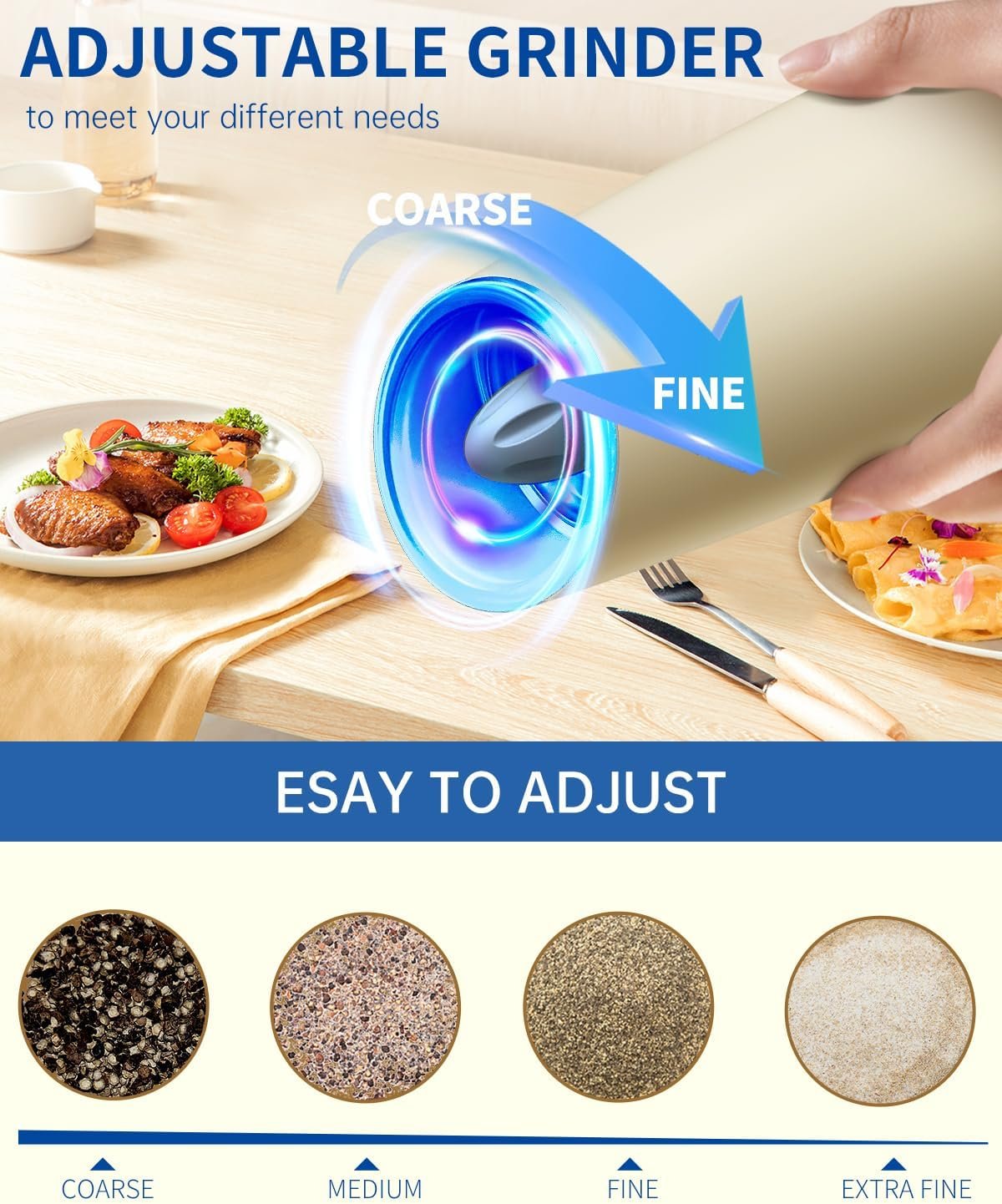 CIRCLE JOY Gravity - Juego de molinillo eléctrico de sal y pimienta con luz LED, funciona con pilas, grosor ajustable, gran capacidad, para el hogar, cocina, barbacoa - Imagen 32