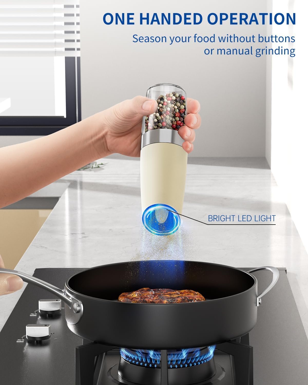 CIRCLE JOY Gravity - Juego de molinillo eléctrico de sal y pimienta con luz LED, funciona con pilas, grosor ajustable, gran capacidad, para el hogar, cocina, barbacoa - Imagen 33