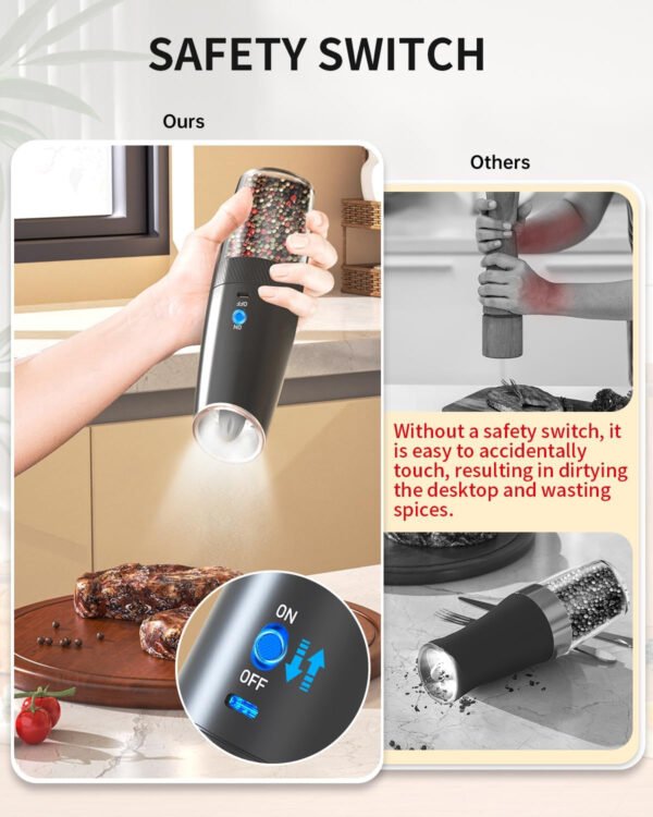 CIRCLE JOY Gravity - Juego de molinillo eléctrico de sal y pimienta con luz LED, funciona con pilas, grosor ajustable, gran capacidad, para el hogar, cocina, barbacoa - Imagen 35