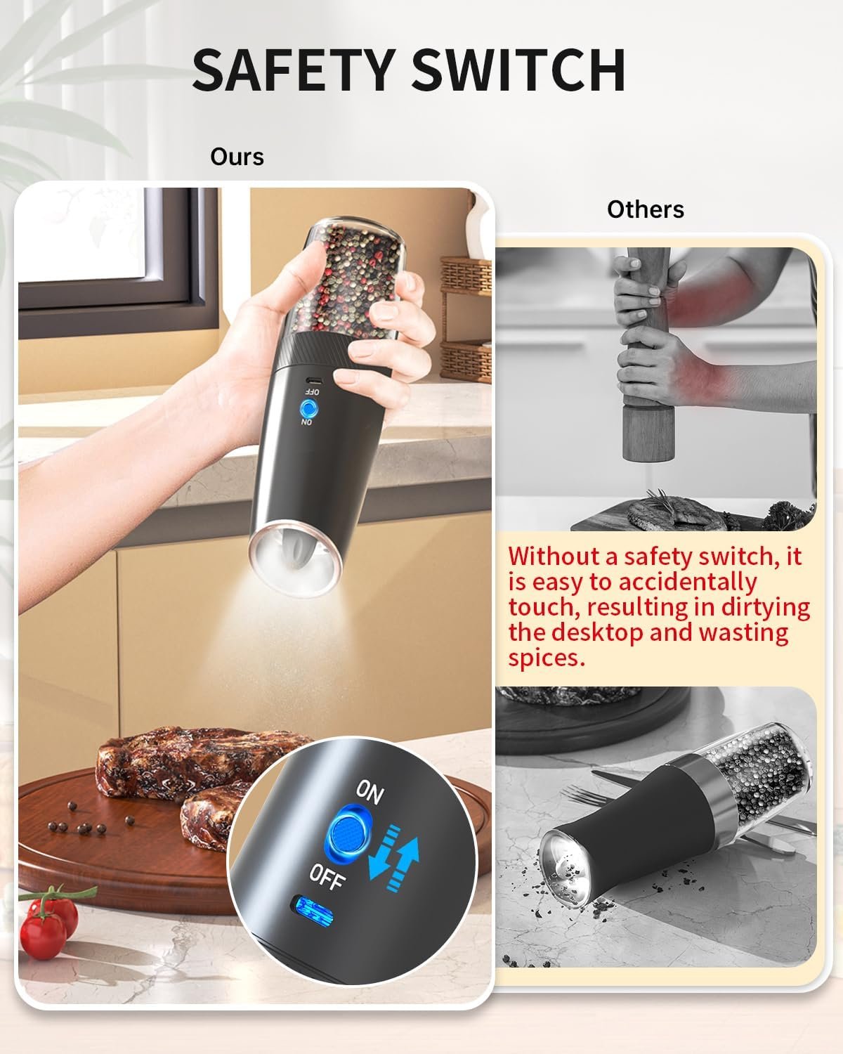 CIRCLE JOY Gravity - Juego de molinillo eléctrico de sal y pimienta con luz LED, funciona con pilas, grosor ajustable, gran capacidad, para el hogar, cocina, barbacoa - Imagen 35