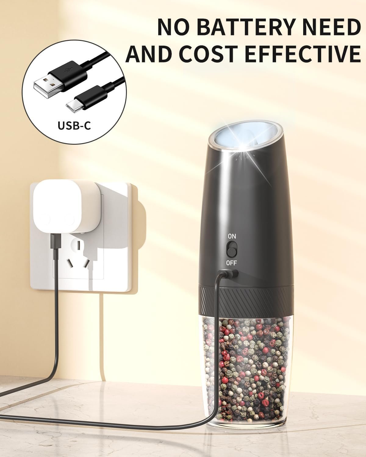 CIRCLE JOY Gravity - Juego de molinillo eléctrico de sal y pimienta con luz LED, funciona con pilas, grosor ajustable, gran capacidad, para el hogar, cocina, barbacoa - Imagen 36