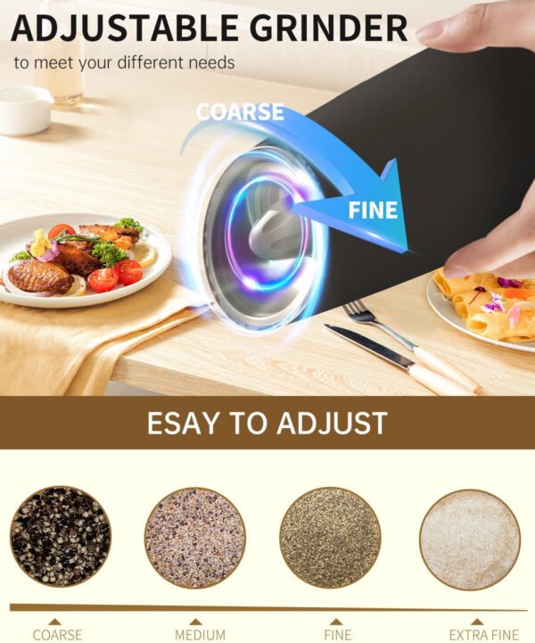 CIRCLE JOY Gravity - Juego de molinillo eléctrico de sal y pimienta con luz LED, funciona con pilas, grosor ajustable, gran capacidad, para el hogar, cocina, barbacoa - Imagen 38
