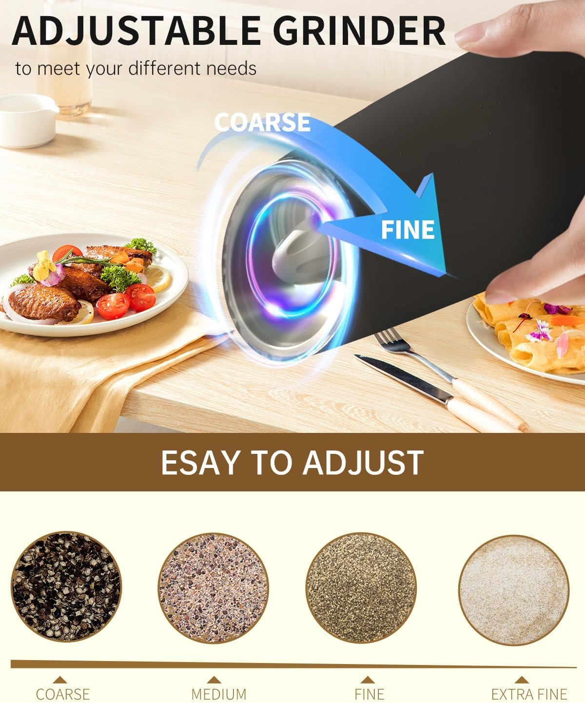 CIRCLE JOY Gravity - Juego de molinillo eléctrico de sal y pimienta con luz LED, funciona con pilas, grosor ajustable, gran capacidad, para el hogar, cocina, barbacoa - Imagen 38