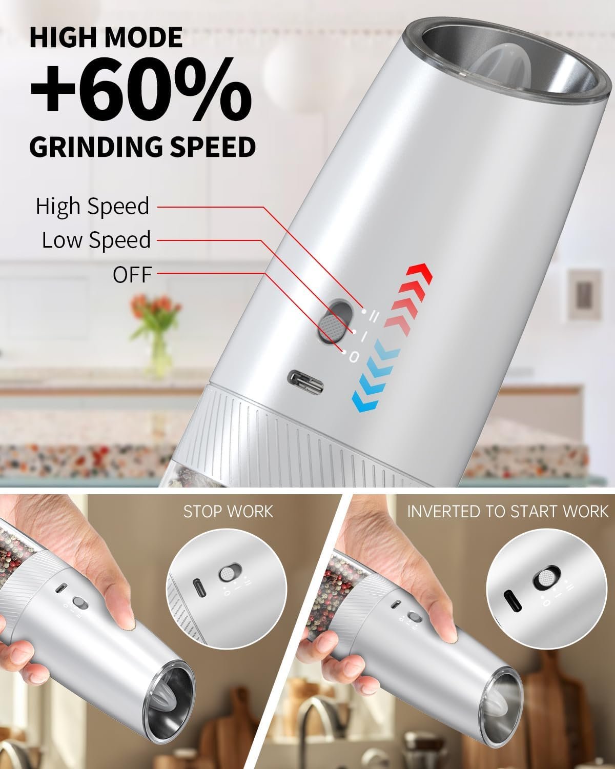CIRCLE JOY Gravity - Juego de molinillo eléctrico de sal y pimienta con luz LED, funciona con pilas, grosor ajustable, gran capacidad, para el hogar, cocina, barbacoa - Imagen 41