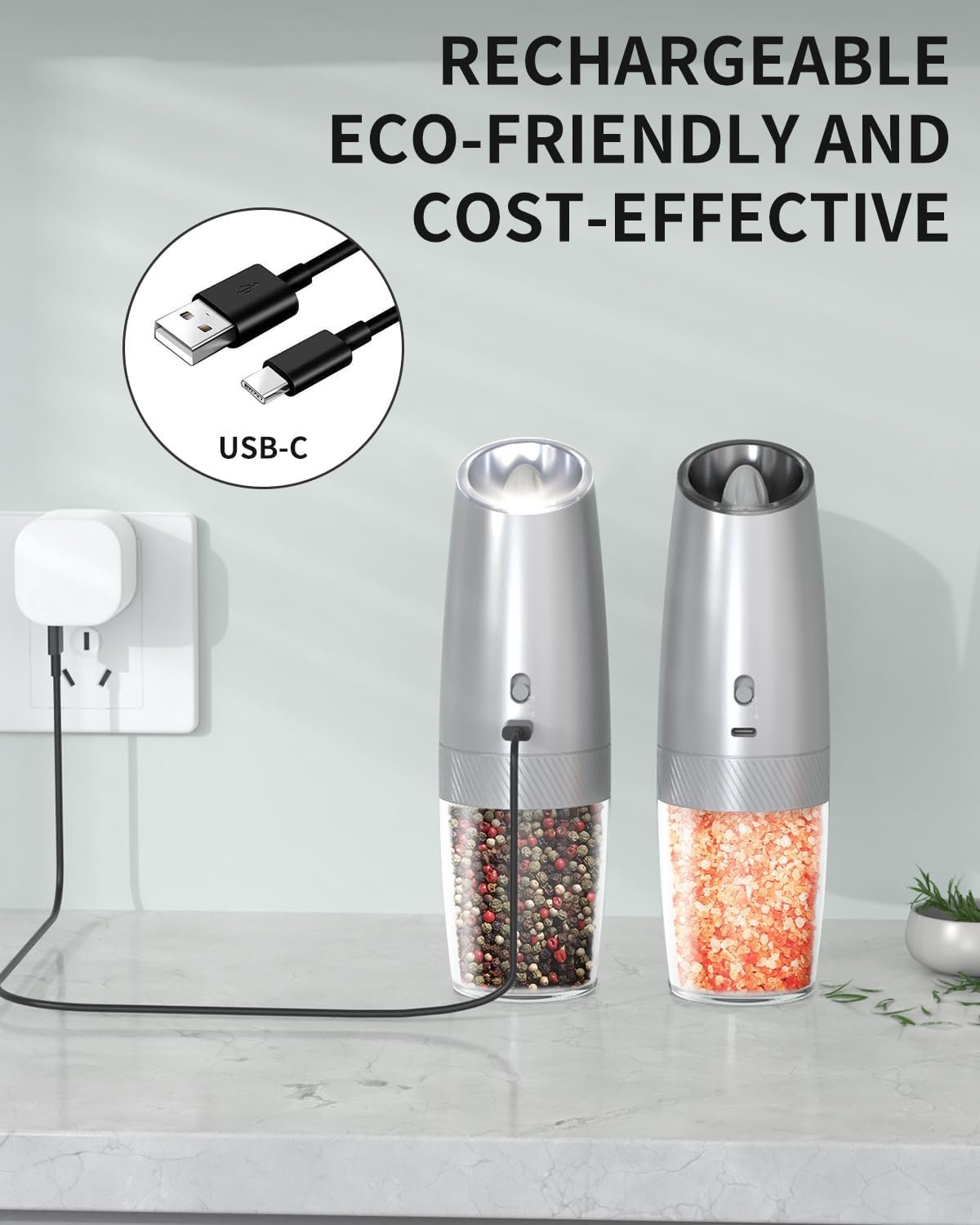 CIRCLE JOY Gravity - Juego de molinillo eléctrico de sal y pimienta con luz LED, funciona con pilas, grosor ajustable, gran capacidad, para el hogar, cocina, barbacoa - Imagen 42
