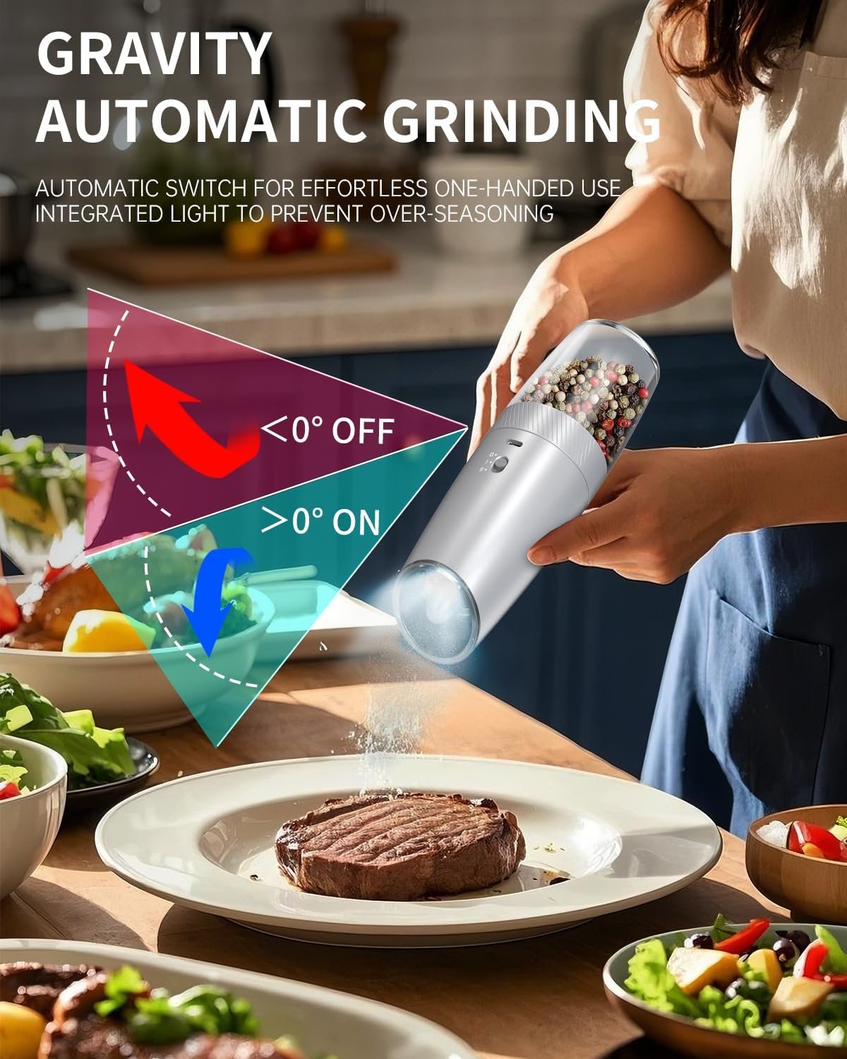 CIRCLE JOY Gravity - Juego de molinillo eléctrico de sal y pimienta con luz LED, funciona con pilas, grosor ajustable, gran capacidad, para el hogar, cocina, barbacoa - Imagen 44