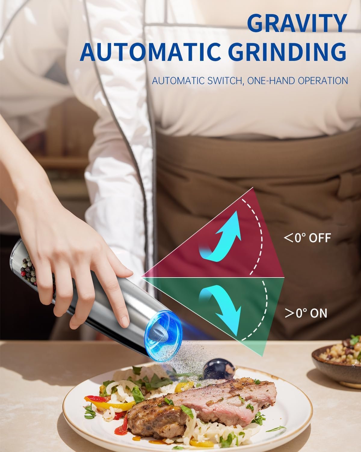 CIRCLE JOY Gravity - Juego de molinillo eléctrico de sal y pimienta con luz LED, funciona con pilas, grosor ajustable, gran capacidad, para el hogar, cocina, barbacoa - Imagen 53