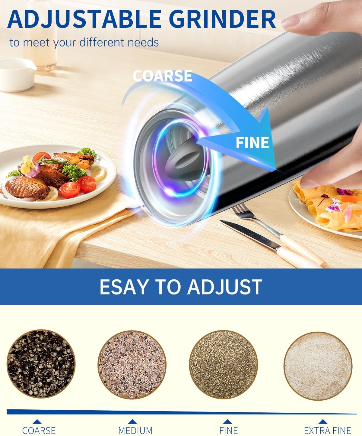 CIRCLE JOY Gravity - Juego de molinillo eléctrico de sal y pimienta con luz LED, funciona con pilas, grosor ajustable, gran capacidad, para el hogar, cocina, barbacoa - Imagen 55