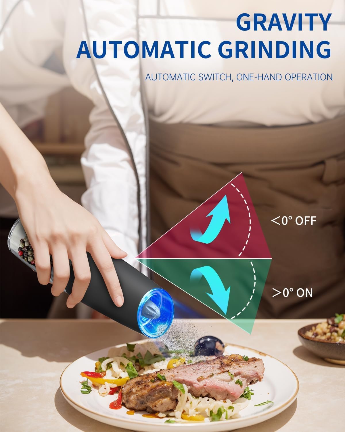 CIRCLE JOY Gravity - Juego de molinillo eléctrico de sal y pimienta con luz LED, funciona con pilas, grosor ajustable, gran capacidad, para el hogar, cocina, barbacoa - Imagen 61