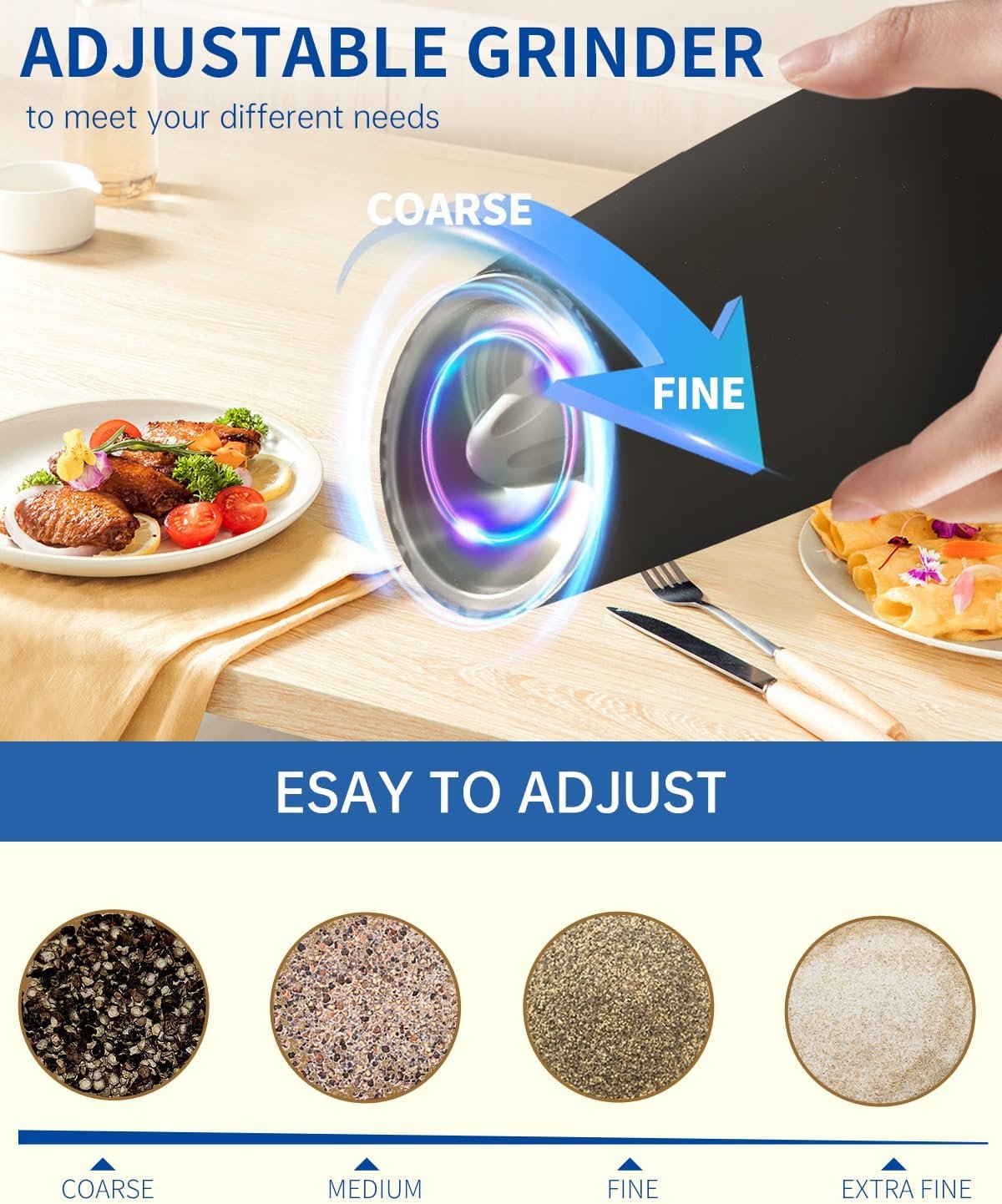 CIRCLE JOY Gravity - Juego de molinillo eléctrico de sal y pimienta con luz LED, funciona con pilas, grosor ajustable, gran capacidad, para el hogar, cocina, barbacoa - Imagen 63
