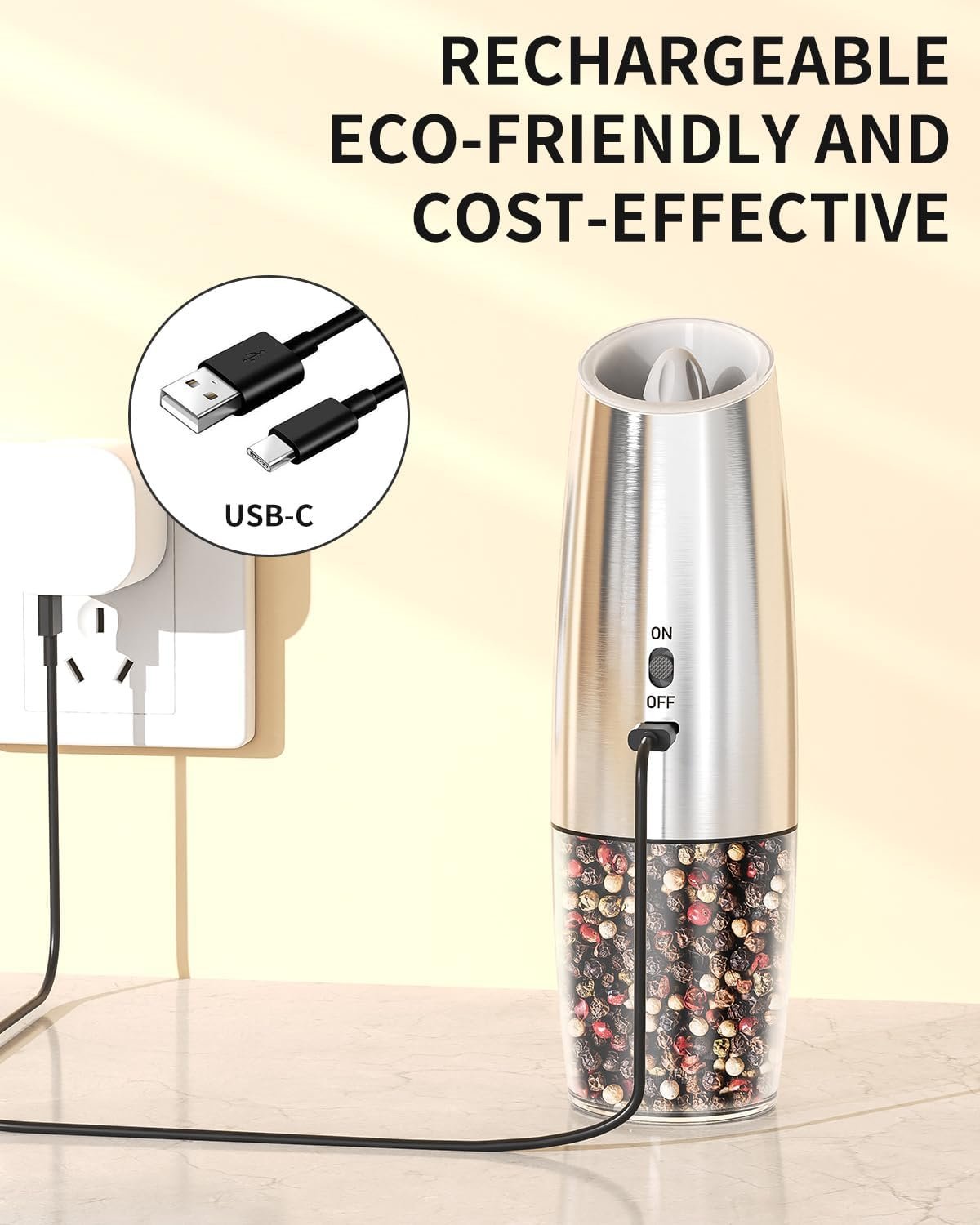 CIRCLE JOY Gravity - Juego de molinillo eléctrico de sal y pimienta con luz LED, funciona con pilas, grosor ajustable, gran capacidad, para el hogar, cocina, barbacoa - Imagen 68