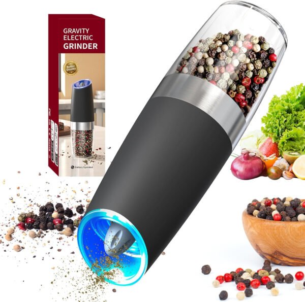CIRCLE JOY Gravity - Juego de molinillo eléctrico de sal y pimienta con luz LED, funciona con pilas, grosor ajustable, gran capacidad, para el hogar, cocina, barbacoa - Imagen 75