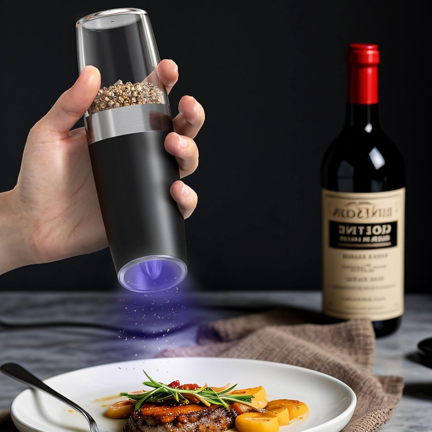 CIRCLE JOY Gravity - Juego de molinillo eléctrico de sal y pimienta con luz LED, funciona con pilas, grosor ajustable, gran capacidad, para el hogar, cocina, barbacoa - Imagen 76